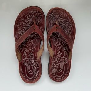 Olukai Paniolo red leather flip flops